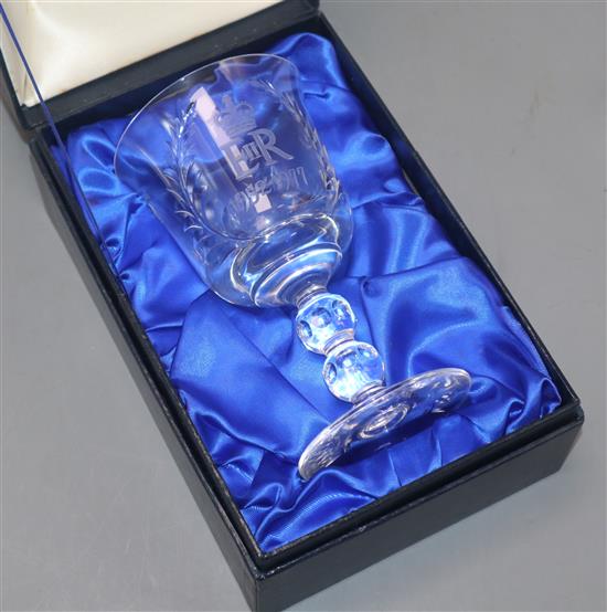 Twelve Royal commemorative glass goblets